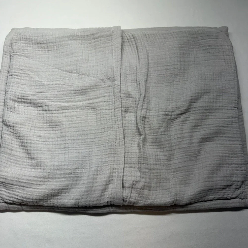 West Elm Pillow Shams Set of 2 Organic Cotton Gauze Tufted Grey Standard Modern